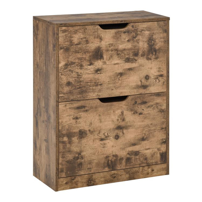 Industrial Shoe Cabinet with 2 Flip Drawers, Narrow Shoe Storage Cabinet for 12 Pairs, Freestanding Slim Shoe Storage Organiser for Entryway, Hallway, Rustic Brown