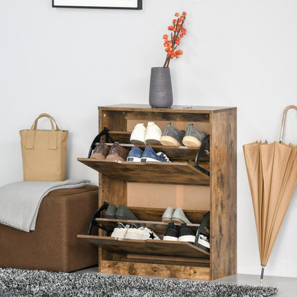 Industrial Shoe Cabinet with 2 Flip Drawers, Narrow Shoe Storage Cabinet for 12 Pairs, Freestanding Slim Shoe Storage Organiser for Entryway, Hallway, Rustic Brown