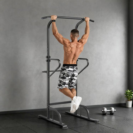 Power Tower Dip Station Pull Up Bar Multi-Function Push Up Equipment with Adjustable Height for Home Gym Strength Training Workout Fitness