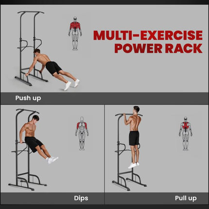 Power Tower Dip Station Pull Up Bar Multi-Function Push Up Equipment with Adjustable Height for Home Gym Strength Training Workout Fitness