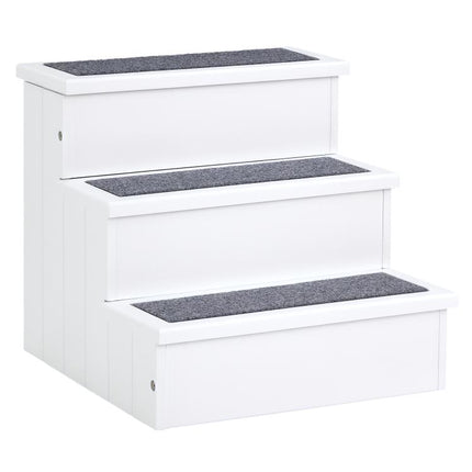 Dog Steps for Bed Sofa, 3 Step Wooden Dog Stairs for Sofa, Pet Stairs with Storage for Small Cats and Puppy, White