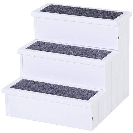 Dog Steps for Bed Sofa, 3 Step Wooden Dog Stairs for Sofa, Pet Stairs with Storage for Small Cats and Puppy, White