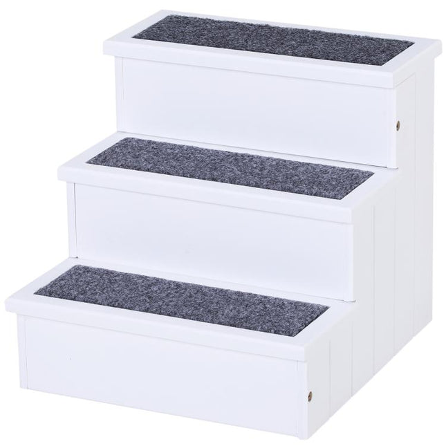 Dog Steps for Bed Sofa, 3 Step Wooden Dog Stairs for Sofa, Pet Stairs with Storage for Small Cats and Puppy, White