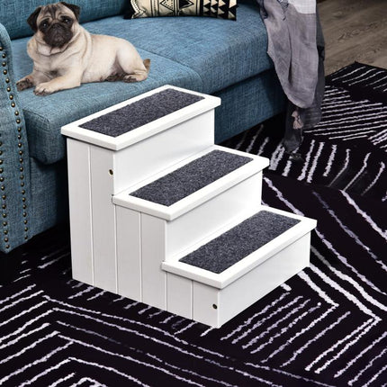 Dog Steps for Bed Sofa, 3 Step Wooden Dog Stairs for Sofa, Pet Stairs with Storage for Small Cats and Puppy, White