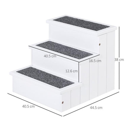 Dog Steps for Bed Sofa, 3 Step Wooden Dog Stairs for Sofa, Pet Stairs with Storage for Small Cats and Puppy, White