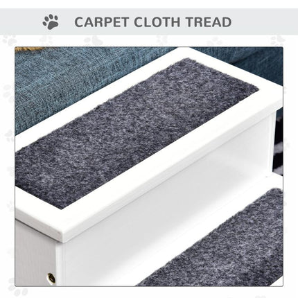 Dog Steps for Bed Sofa, 3 Step Wooden Dog Stairs for Sofa, Pet Stairs with Storage for Small Cats and Puppy, White