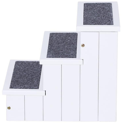 Dog Steps for Bed Sofa, 3 Step Wooden Dog Stairs for Sofa, Pet Stairs with Storage for Small Cats and Puppy, White