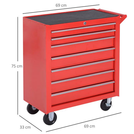 Roller Tool Cabinet 7 Drawers Storage Chest Box Swivel Garage Workshop Red