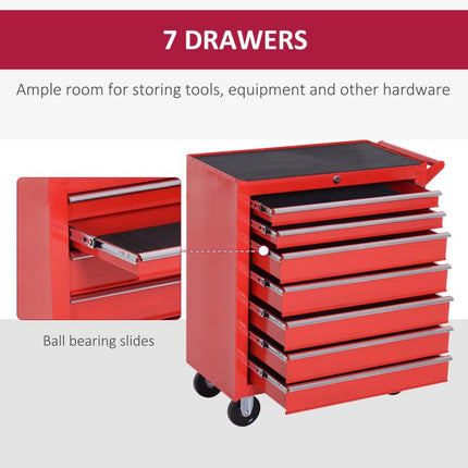 Roller Tool Cabinet 7 Drawers Storage Chest Box Swivel Garage Workshop Red