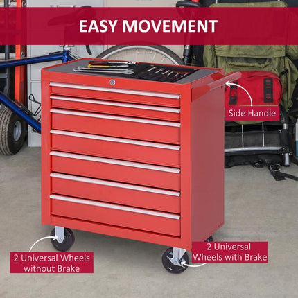 Roller Tool Cabinet 7 Drawers Storage Chest Box Swivel Garage Workshop Red