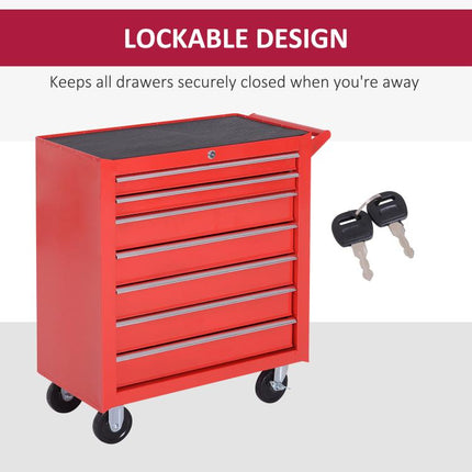 Roller Tool Cabinet 7 Drawers Storage Chest Box Swivel Garage Workshop Red