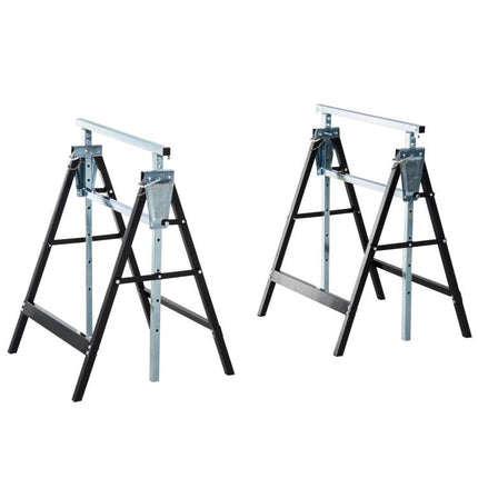 Set of 2 Adjustable Folding Steel Saw Horses, 80–130cm Height