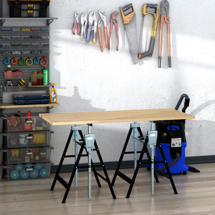 Set of 2 Adjustable Folding Steel Saw Horses, 80–130cm Height