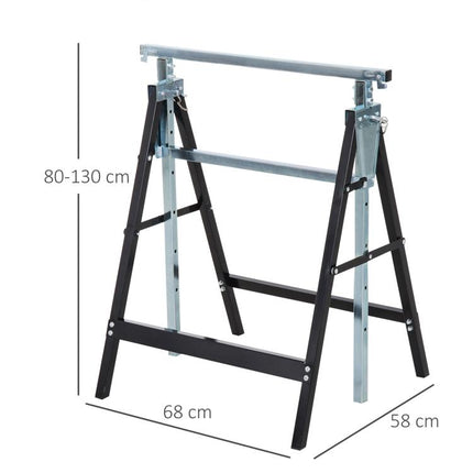 Set of 2 Adjustable Folding Steel Saw Horses, 80–130cm Height