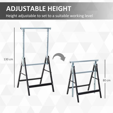 Set of 2 Adjustable Folding Steel Saw Horses, 80–130cm Height