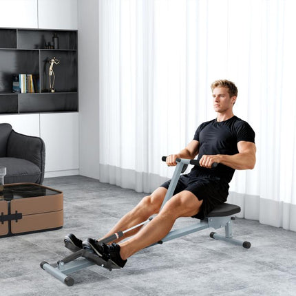 Compact Rowing Machine with 12 Levels of Resistance and LCD Monitor, Cardio Rower for Home Gym Full Workout Training