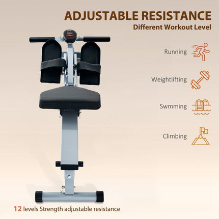 Compact Rowing Machine with 12 Levels of Resistance and LCD Monitor, Cardio Rower for Home Gym Full Workout Training