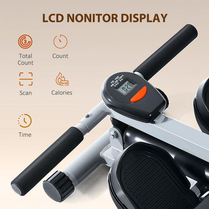 Compact Rowing Machine with 12 Levels of Resistance and LCD Monitor, Cardio Rower for Home Gym Full Workout Training