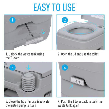 Portable Camping Toilet 20L Flushable Porta Potty 10L Water Tank Caravan Travel RV
