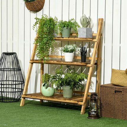 Let Every Plant Shine – Folding 3-Tier Wooden Flower Pot Stand