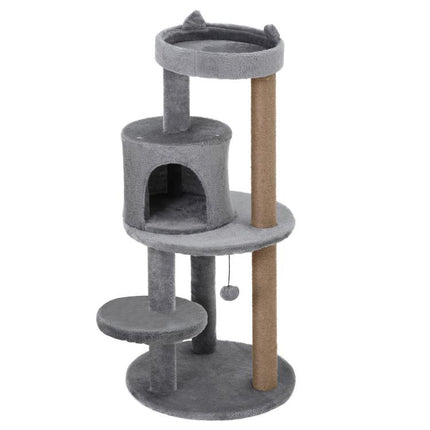 104 cm Cat Tree, Cat Condo Tree Tower, Cat Activity Centre with Scratching Posts, Plush Perches, Hanging Ball - Grey