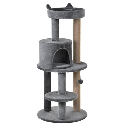 104 cm Cat Tree, Cat Condo Tree Tower, Cat Activity Centre with Scratching Posts, Plush Perches, Hanging Ball - Grey