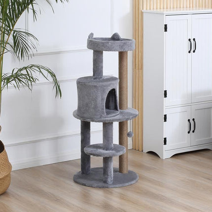 104 cm Cat Tree, Cat Condo Tree Tower, Cat Activity Centre with Scratching Posts, Plush Perches, Hanging Ball - Grey