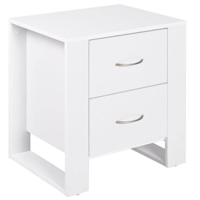 White Bedside Table with 2 Drawers, Nightstand