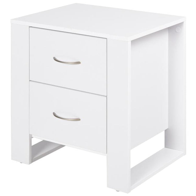 White Bedside Table with 2 Drawers, Nightstand