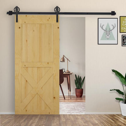 6.6 FT/ 2000mm Carbon Steel Sliding Barn Door Kits Hardware Closet Set Track System for Single Wooden Door Industrial Wheel Style Roller