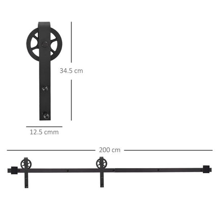 6.6 FT/ 2000mm Carbon Steel Sliding Barn Door Kits Hardware Closet Set Track System for Single Wooden Door Industrial Wheel Style Roller