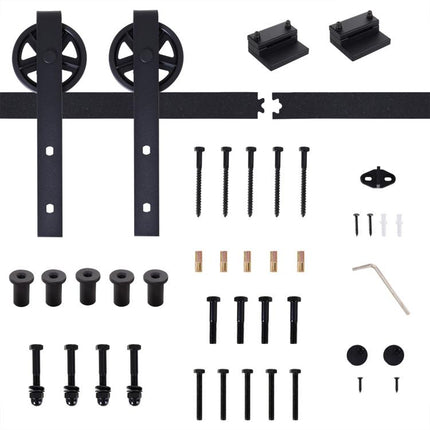 6.6 FT/ 2000mm Carbon Steel Sliding Barn Door Kits Hardware Closet Set Track System for Single Wooden Door Industrial Wheel Style Roller