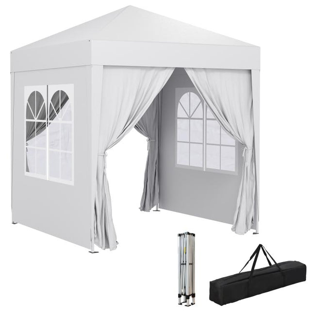 2x2m Pop Up Gazebo with Sides and Windows for Garden Camping Event, White