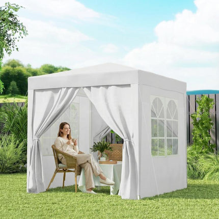 2x2m Pop Up Gazebo with Sides and Windows for Garden Camping Event, White