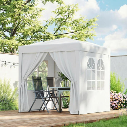 2x2m Pop Up Gazebo with Sides and Windows for Garden Camping Event, White