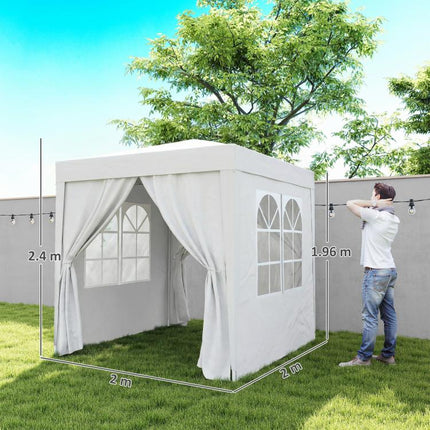 2x2m Pop Up Gazebo with Sides and Windows for Garden Camping Event, White