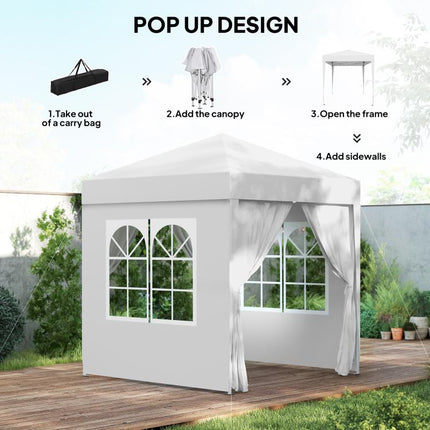 2x2m Pop Up Gazebo with Sides and Windows for Garden Camping Event, White