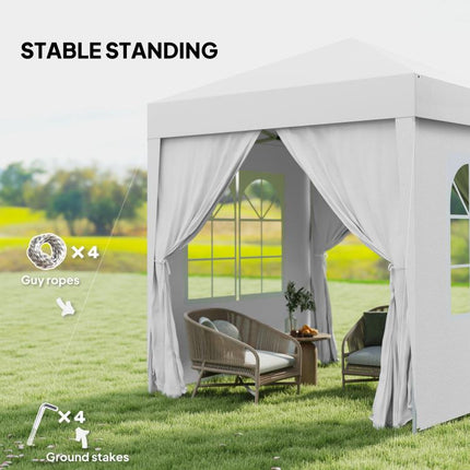 2x2m Pop Up Gazebo with Sides and Windows for Garden Camping Event, White