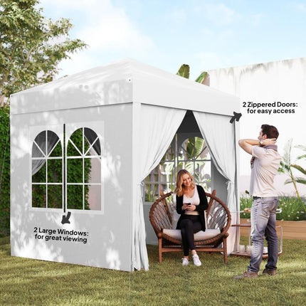 2x2m Pop Up Gazebo with Sides and Windows for Garden Camping Event, White