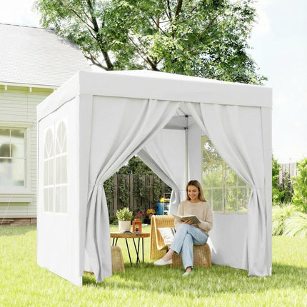 2x2m Pop Up Gazebo with Sides and Windows for Garden Camping Event, White