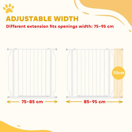 Wide Dog Safety Gate, with Door Pressure, for Doorways, Hallways, Staircases - White
