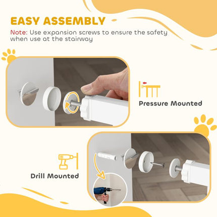 Wide Dog Safety Gate, with Door Pressure, for Doorways, Hallways, Staircases - White