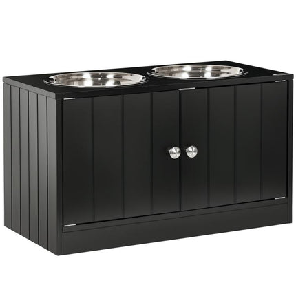 Raised Pet Feeder, with Two Bowls, Storage - Black