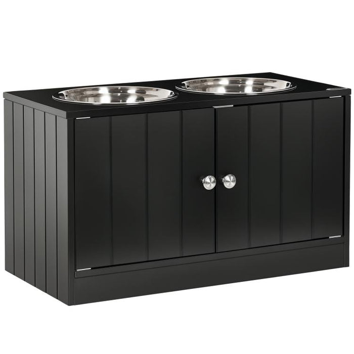 Raised Pet Feeder, with Two Bowls, Storage - Black