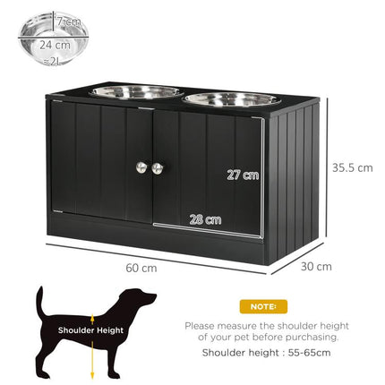 Raised Pet Feeder, with Two Bowls, Storage - Black