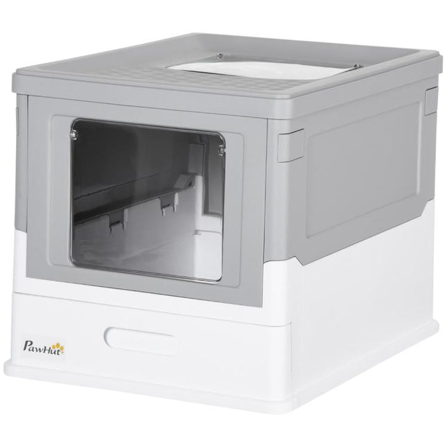 Hooded Cat Litter Tray with Scoop, Grey Enclosed Litter Box