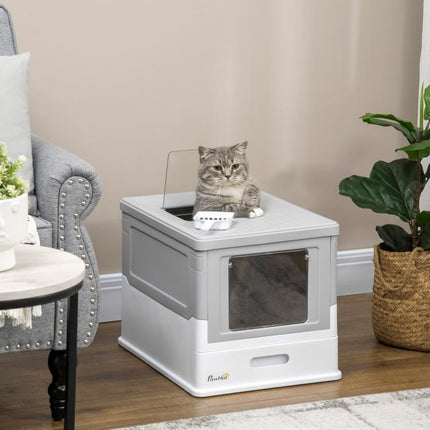 Keep Cat Care Neater – Hooded Grey Litter Box with Scoop