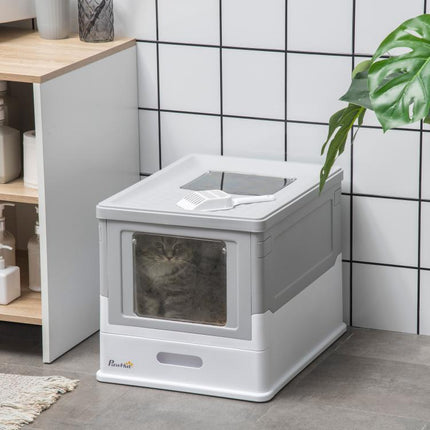 Keep Cat Care Neater – Hooded Grey Litter Box with Scoop