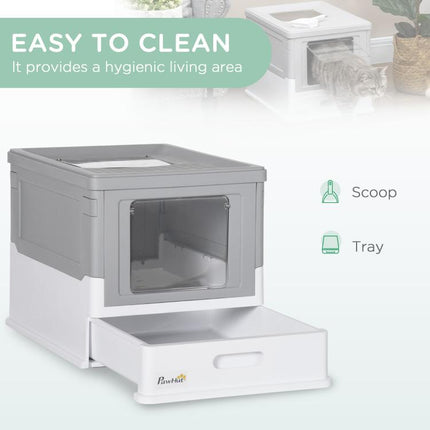 Keep Cat Care Neater – Hooded Grey Litter Box with Scoop