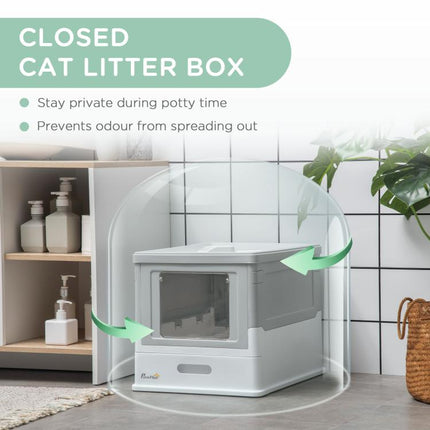 Keep Cat Care Neater – Hooded Grey Litter Box with Scoop
